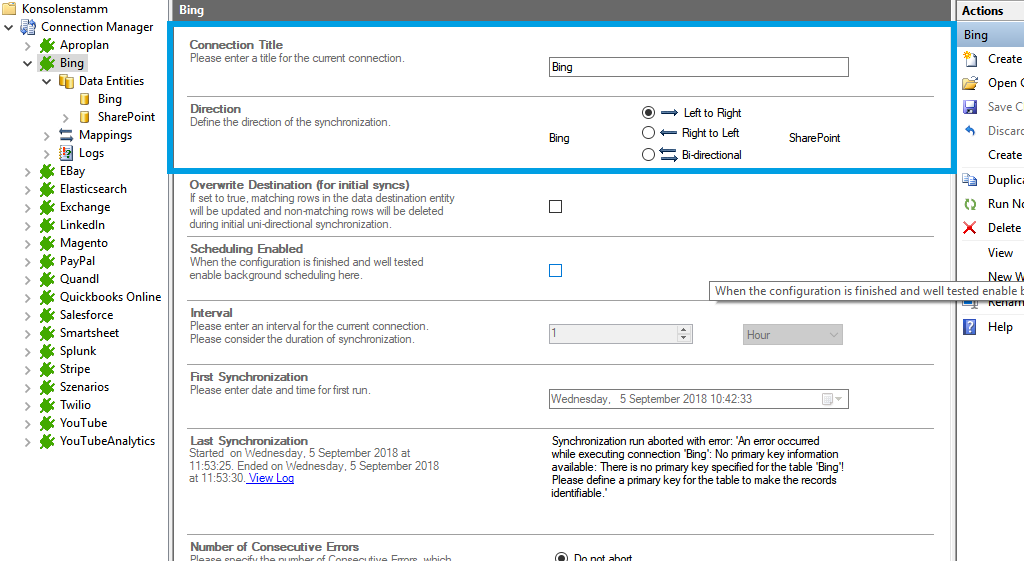 Connection setup for Bing Search in the Layer2 Cloud Connector