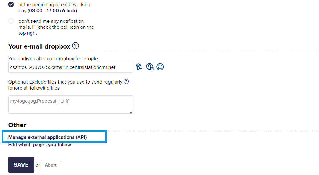 CentralStationCRM managing API