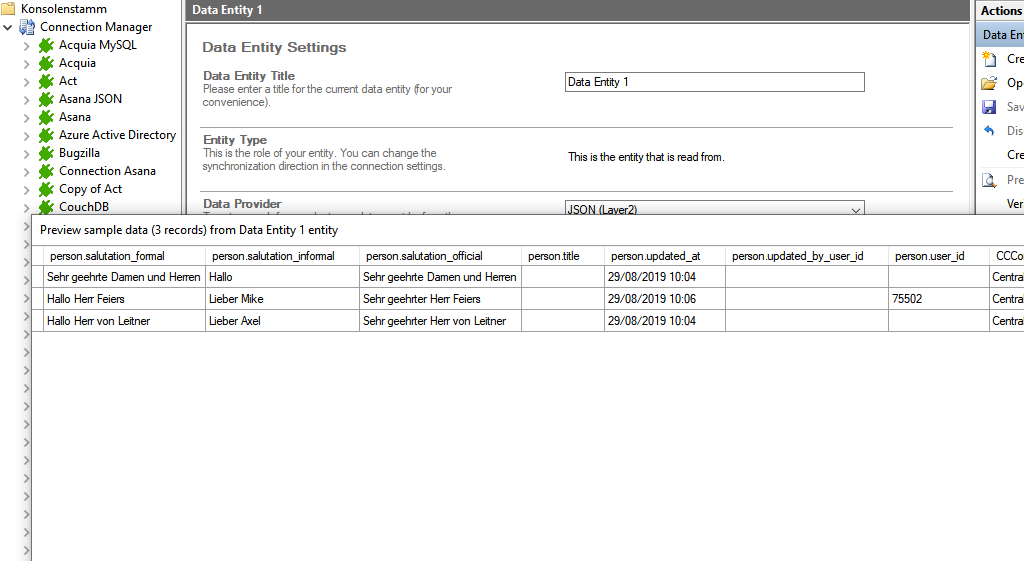 Preview data of CentralStationCRM integration