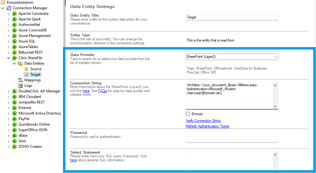 Step 3 Citrix ShareFile integration target setup