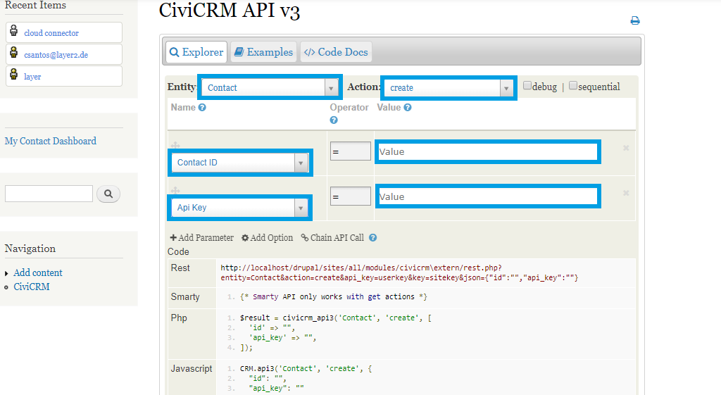 CiviCRM Create API Key