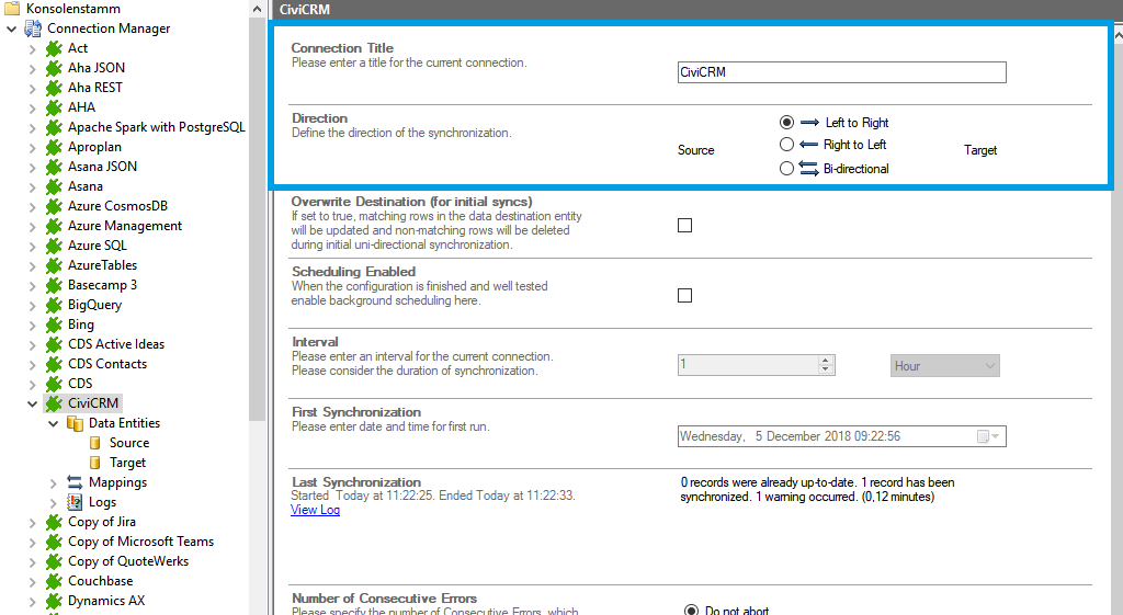 Step 1 CiviCRM connection setup