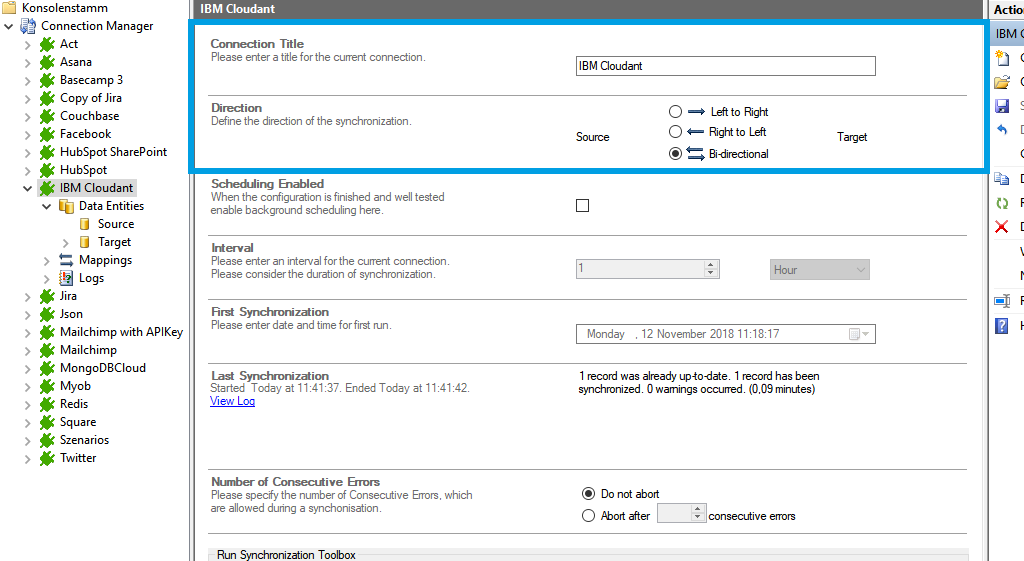 Connection setup for Cloudant in the Layer2 Cloud Connector