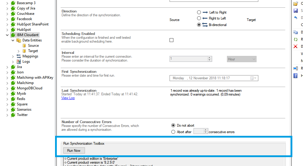 Start the data integration of Cloudant 