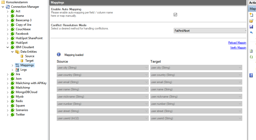 Mapping in the Layer2 Cloud Connector for Cloudant data integration