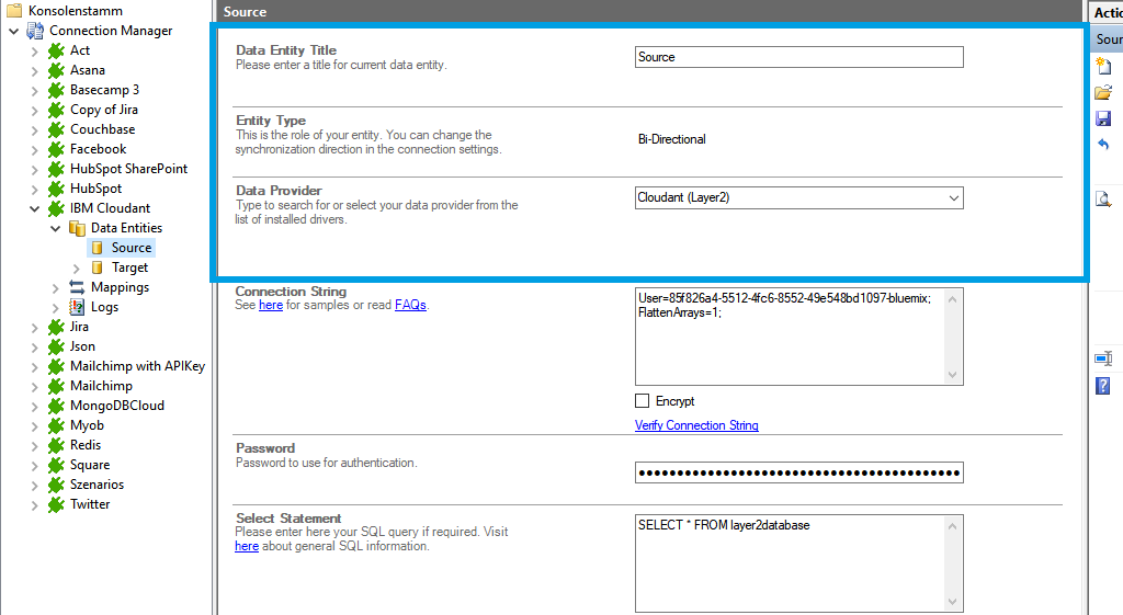 Source setup for Cloudant integration in the Layer2 Cloud Connector