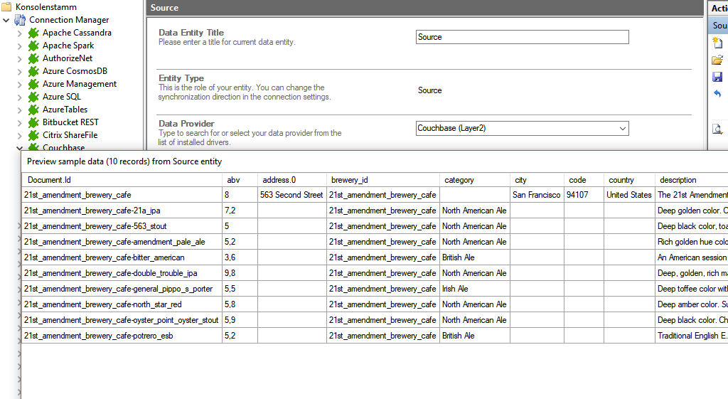 Preview data of Couchbase integration