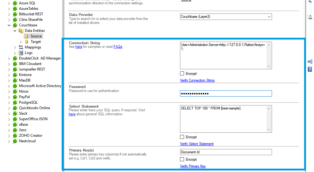 Step 2.5 Couchbase integration connection string setup