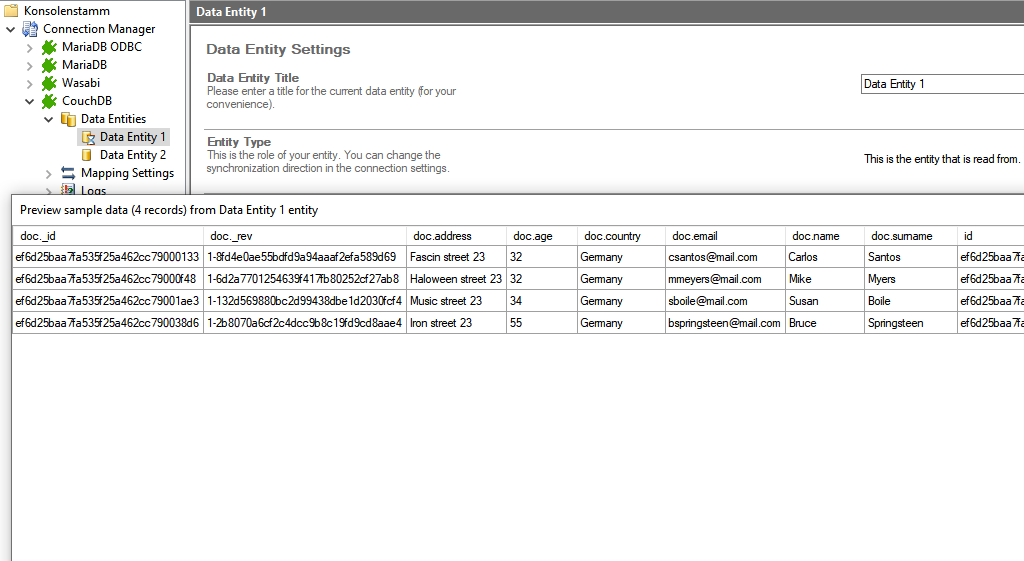 Preview data of couchdb integration in the Layer2 Cloud Connector