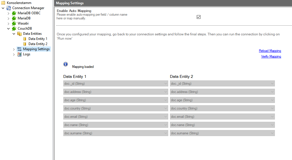 Mapping in the Layer2 Cloud Connector for couchdb data integration