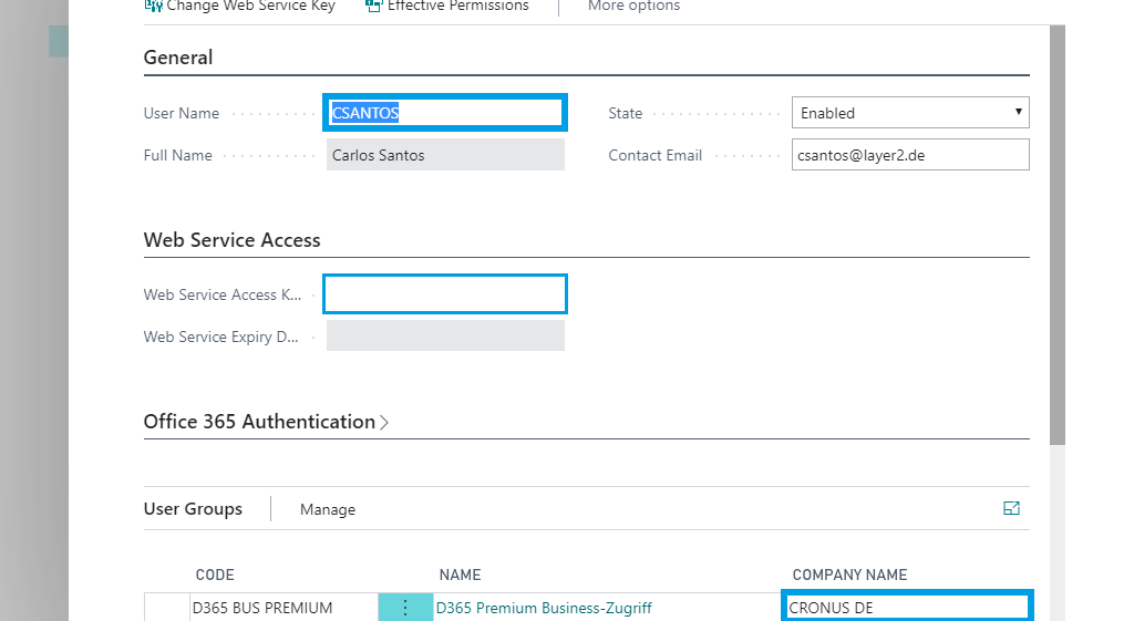 Business Central User Access Key Company Name