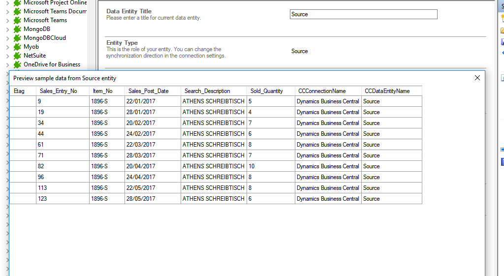 Preview data of Dynamics 365 Business Central integration.png