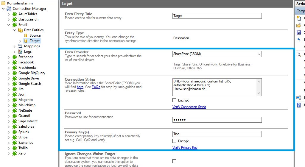 Target setup for Email integration in the Layer2 Cloud Connector