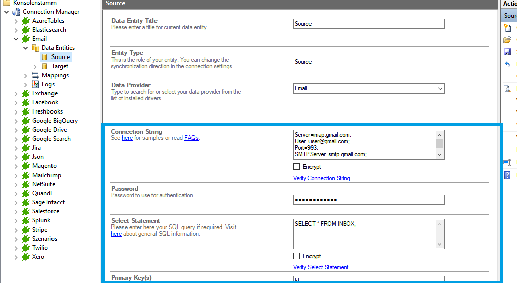 Connection string setup for Email data integration in the Layer2 Cloud Connector