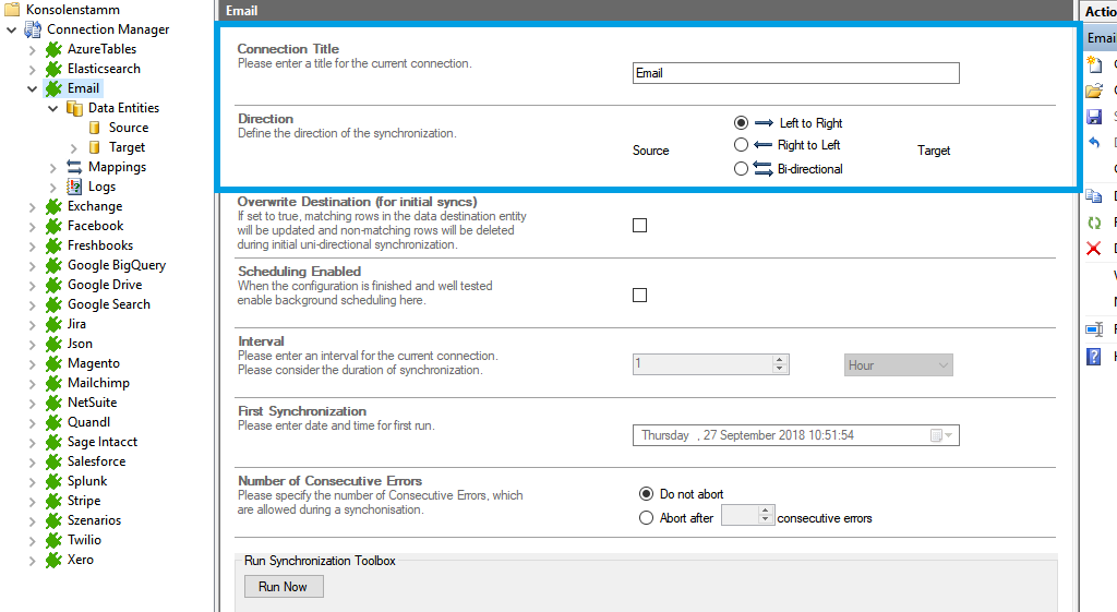 Connection setup for Email in the Layer2 Cloud Connector