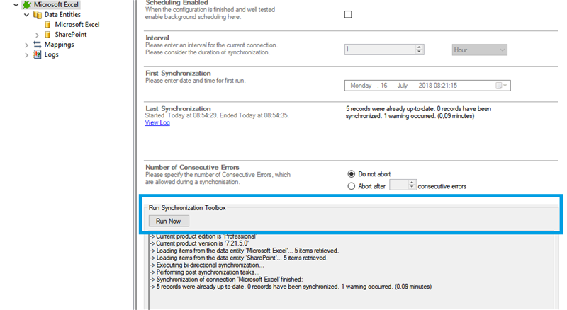 Run the SharePoint Excel integration via Layer2 Cloud Connector