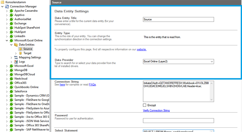 Source setup for SharePoint excel integration in the Layer2 Cloud Connector