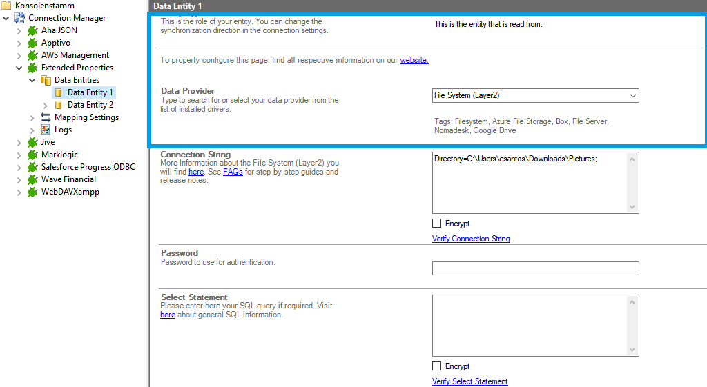 Step 2 File System NTFS extended attributes integration source setup