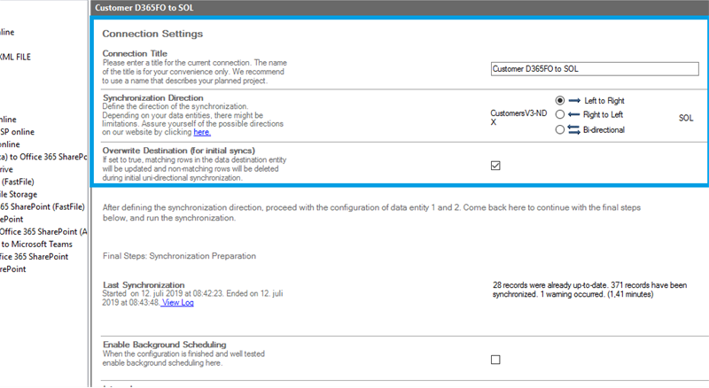 Connection setup for Finance and Operations in the Layer2 Cloud Connector