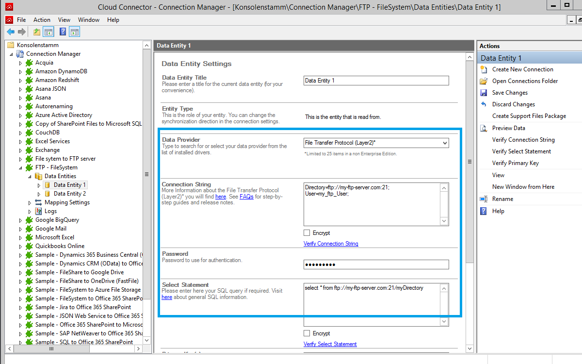 FTP Layer2 Cloud Connector Entity 1 Configuration