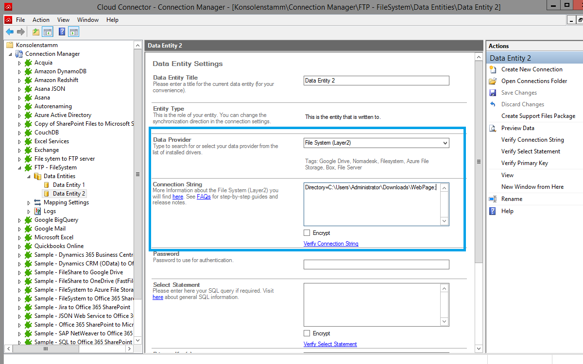 FTP File System Layer2 Cloud Connector Entity 2 Configuration