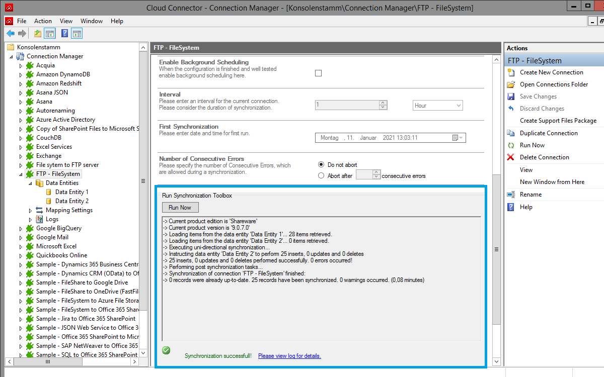 FTP File System Layer2 Cloud Connector Connection Run Sync