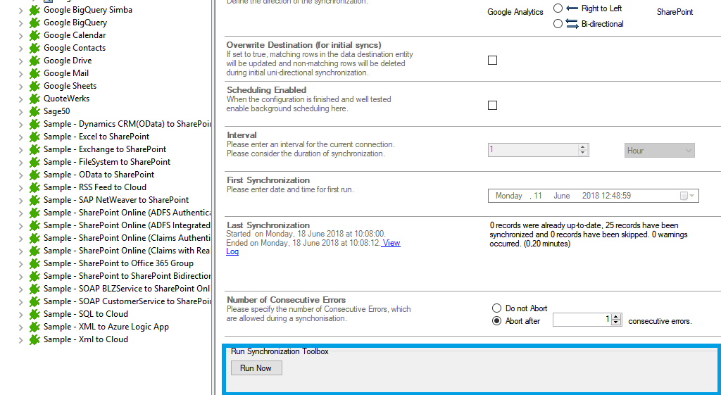 Run the Sync in the Layer2 Cloud Connector for Google Analytics Data Integration