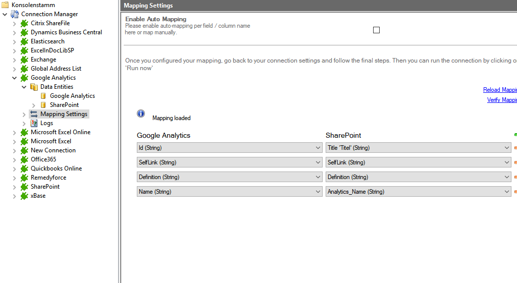 Mapping in the Layer2 Cloud Connector for Google Analytics data integration