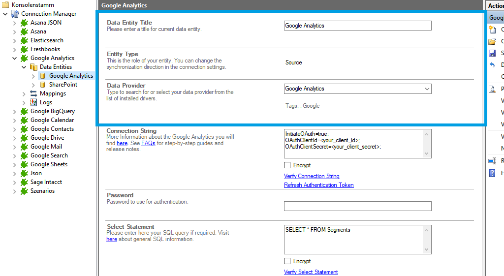 Step2: Google Analytics Data Integration: Selection of the source in the Layer2 Cloud Connector 