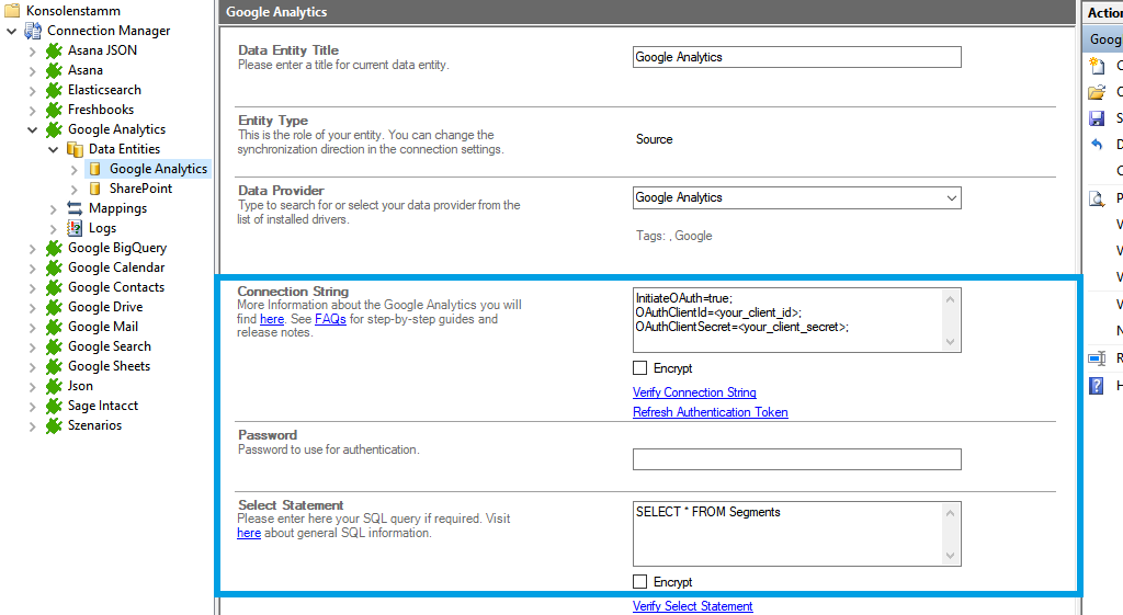 Google Analytics Data Integration - Connection String Setup