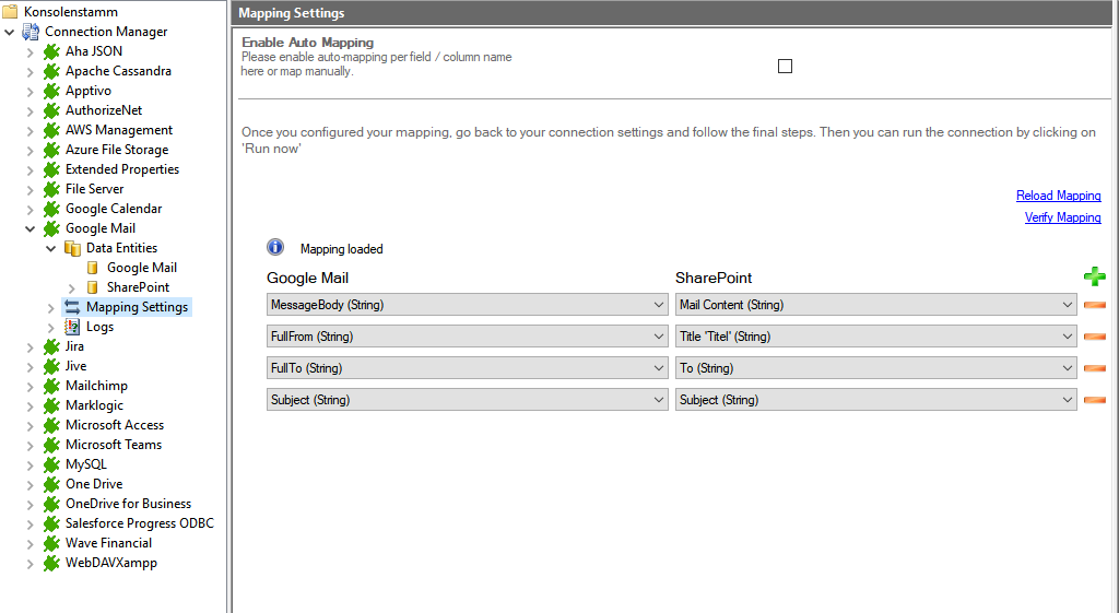 Mapping in the Layer2 Cloud Connector for google mail data integration