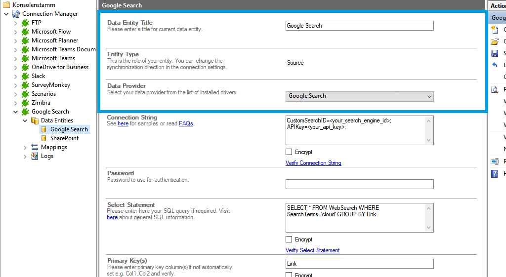 Source setup for Google Search integration in the Layer2 Cloud Connector