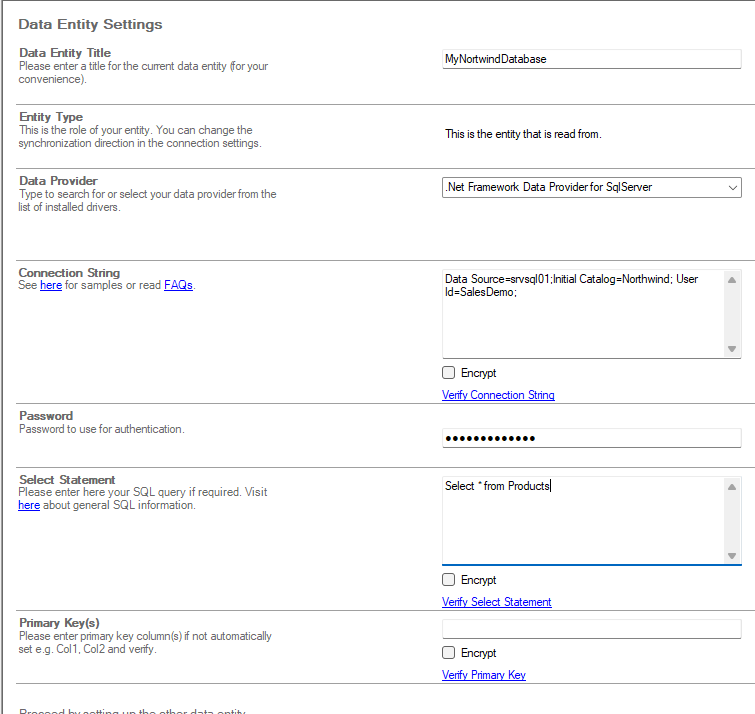 Enter the connection string to sync SQL with SharePoint