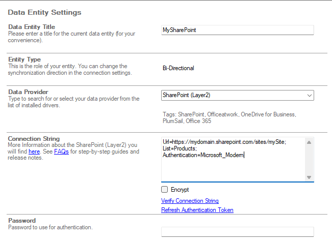 Define your data destination. In our example it is a list named "Products" in our Office 365 cloud