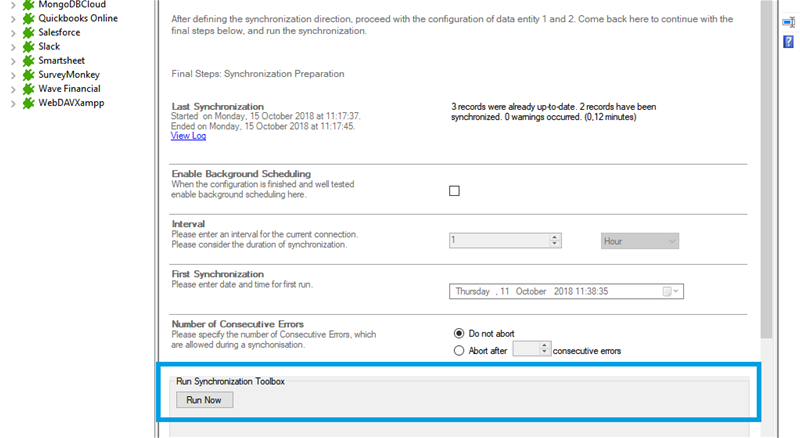 Step 5 Hubspot data integration start Screenshot of how to run your HubSpot SharePoint data integration