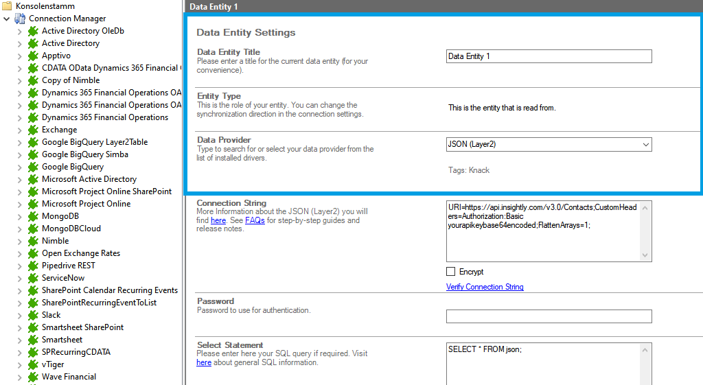 Source setup for Insightly integration in the Layer2 Cloud Connector