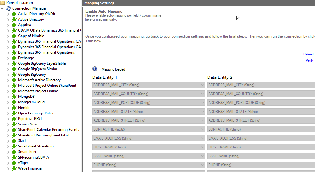 Mapping in the Layer2 Cloud Connector for Insightly data integration