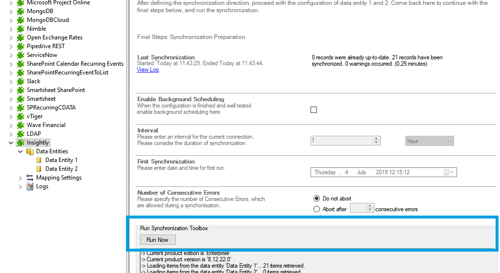 Start the data integration of Insightly