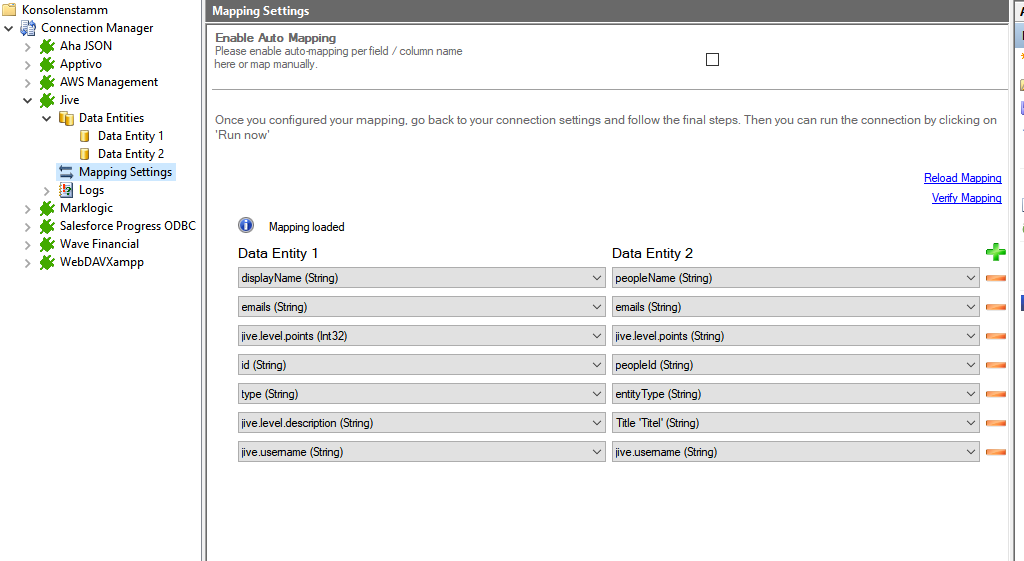 Mapping in the Layer2 Cloud Connector for jive data integration