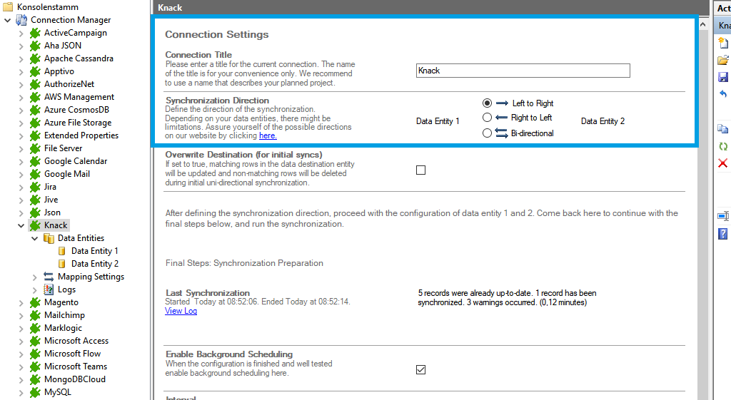 Connection setup for Knack in the Layer2 Cloud Connector