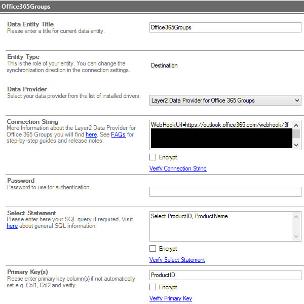 Sample Image: Office 365 Groups data entity connection via Groups WebHook