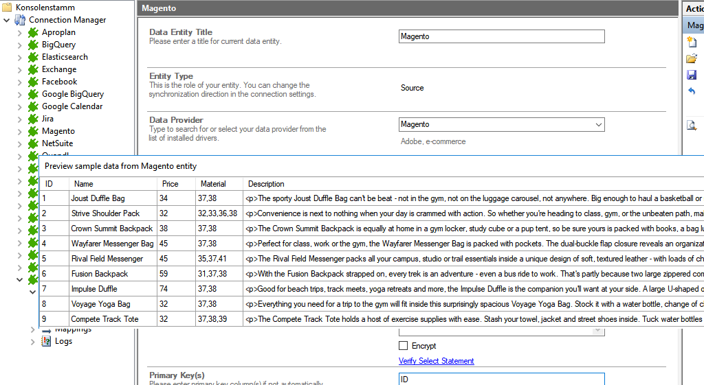 Preview data of Magento integration