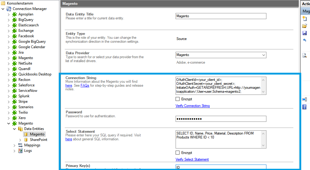 Step 2.5 Magento integration connection string setup