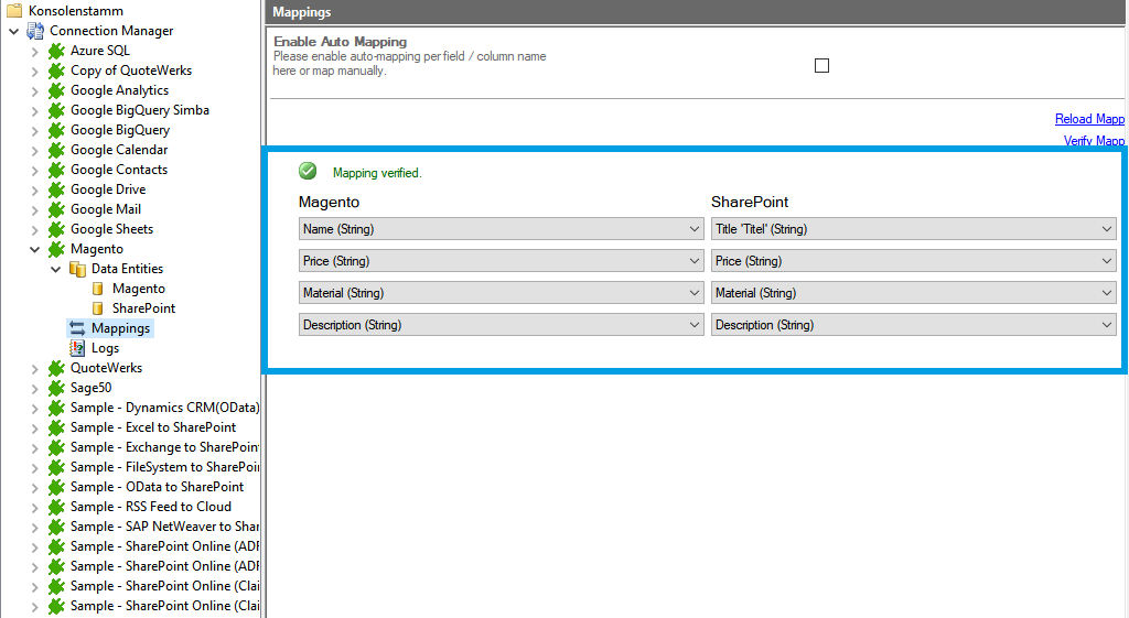 Mapping in the Layer2 Cloud Connector for magento data integration