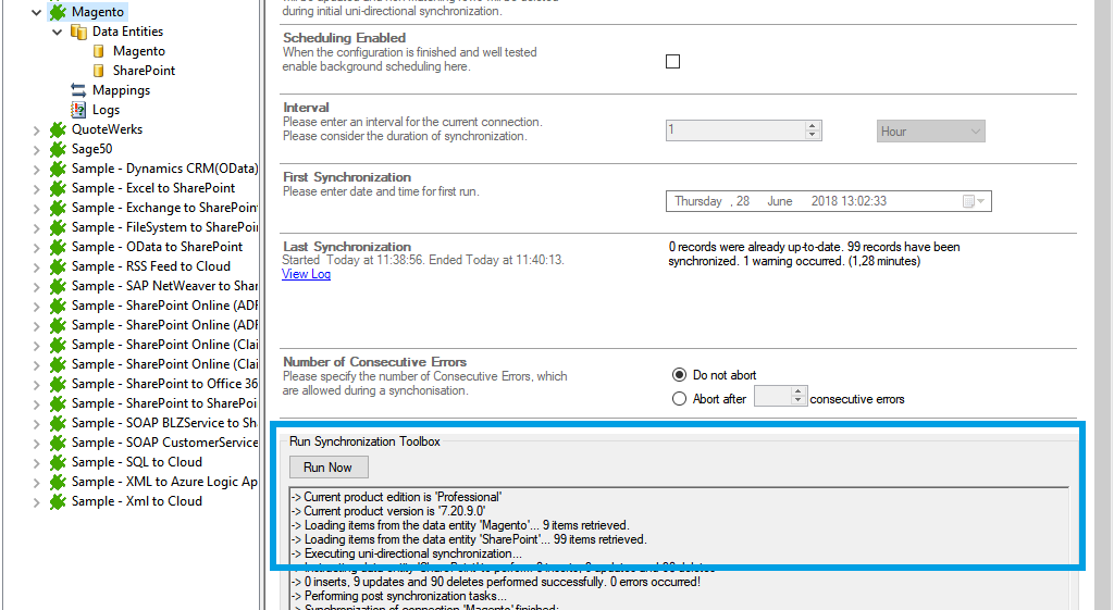 Start the data integration of magento