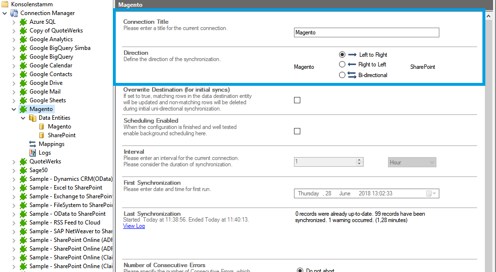 connection setup in the layer2 cloud connector for magento integration