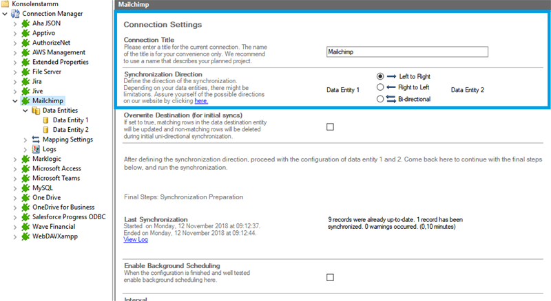 Step 1 Mailchimp connection setup