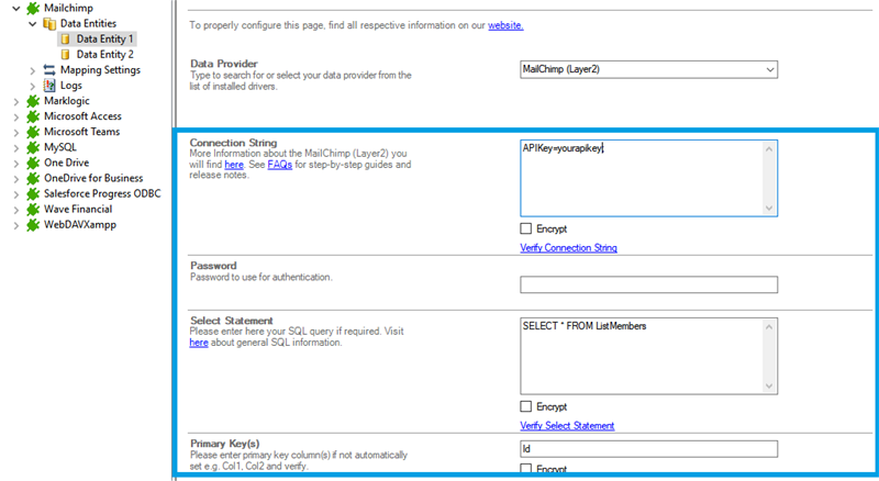 Step 2.5 Mailchimp integration connection string setup