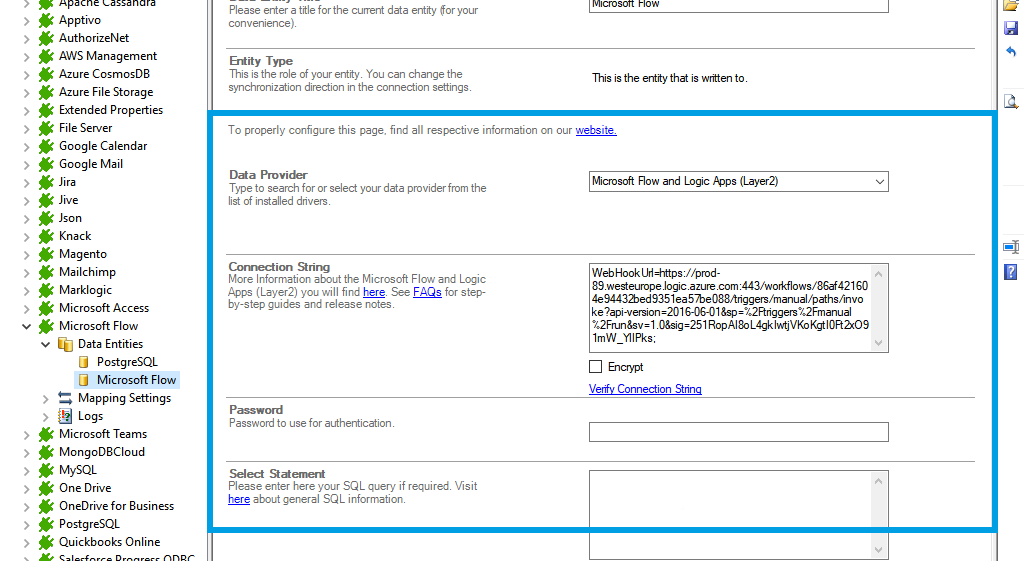 target setup for microsoft flow integration in the Layer2 Cloud Connector