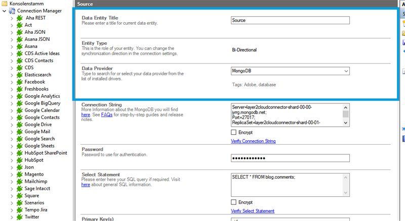 Source setup for MongoDB Cloud integration in the Layer2 Cloud Connector